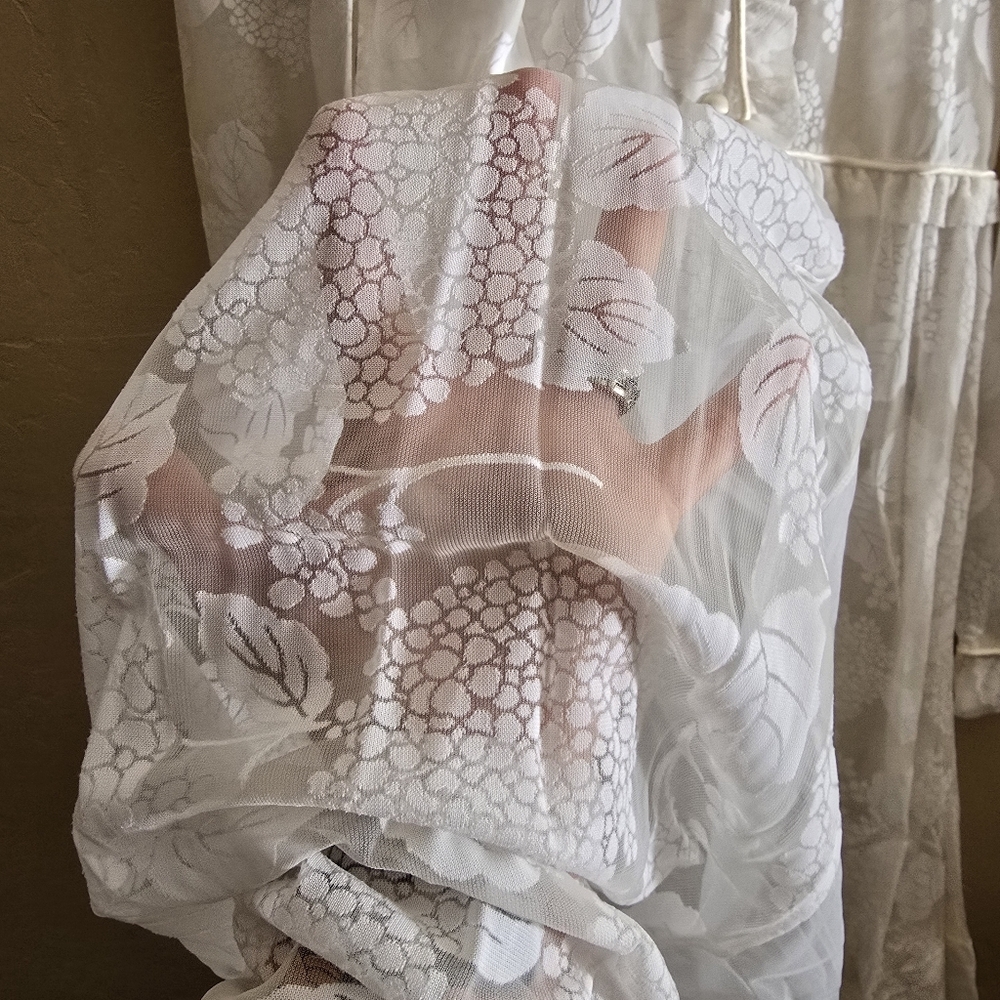 Vintage 70s White Sheer Devoré Floral Prairie Dress Romantic Boho Midi - Picture 7 of 14